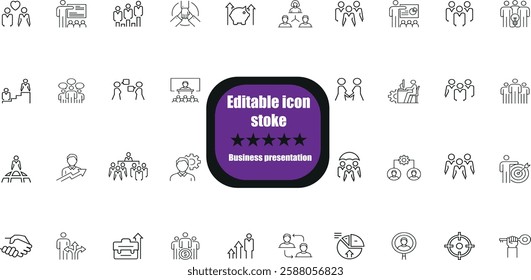 Presentation thin line icons. Editable stroke