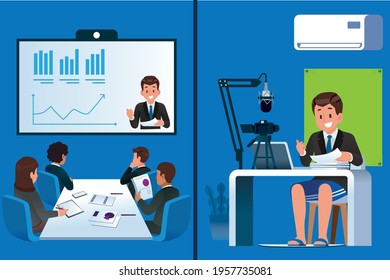 Presentation through video conferencing system. Use a online technology and steam live techniques makes presentations attractive. A casual meeting at your own home.