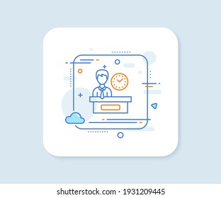 Presentation time line icon. Abstract square vector button. Watch sign. Presentation time line icon. Quality concept badge. Vector