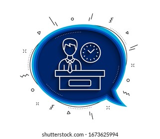 Presentation time line icon. Chat bubble with shadow. Watch sign. Thin line presentation time icon. Vector