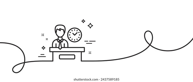 Presentation time line icon. Continuous one line with curl. Watch sign. Presentation time single outline ribbon. Loop curve pattern. Vector