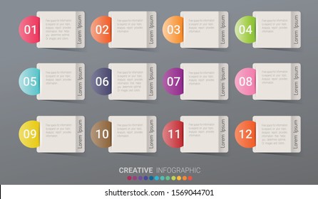 presentation Timeline, 12 months, 1 year, Timeline infographics design vector and Presentation business can be used for Business concept with 12 options, steps or processes. 