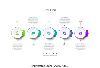 Escala de tiempo de presentación negocio resumen fondo plantilla infográfica de color con 5 pasos