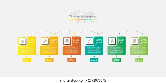 Presentation timeline business abstract background infographic template with 6 step