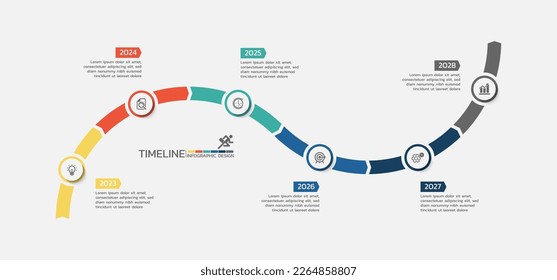 Diseño de plantillas de infografía de la línea de tiempo de presentación con 6 pasos