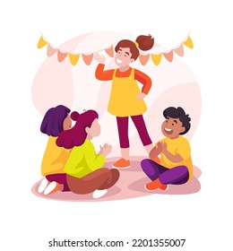 Presentation of a topic isolated cartoon vector illustration. Kid making oral presentation on topic, public speech, communication skills, kindergarten, preschool daycare center vector cartoon.