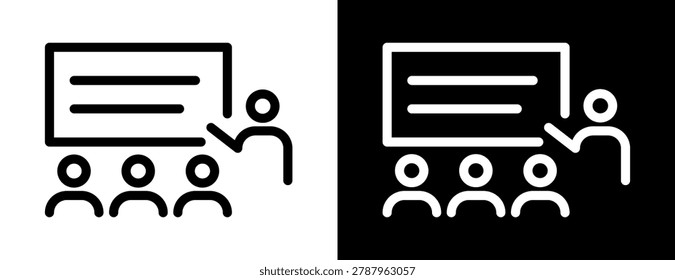 Presentation and training icon. Minimalist pictogram for classroom teaching, business meeting, conference, university lecture and professional coaching.