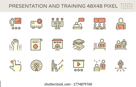 Präsentation und Training Vektorsymbol Set Design, 48X48 Pixel perfekt und editierbar Strich.