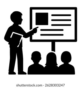 Presentation training seminar workshop conference speaker audience whiteboard teaching lecture icon