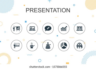 presentation trendy Infographic template. Thin line design with lecturer, topic, business presentation, diagram icons