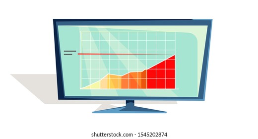 Presentation tv display flat vector illustration. Sales statistics chart on screen isolated clipart on white background. Company growth. Financial stock market. Currency rate design element