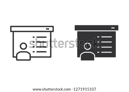 Presentation vector icon. Black illustration isolated on white. Simple pictogram for graphic and web design.