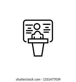 presentation vector icon- business man with blackboard simple linear illustration