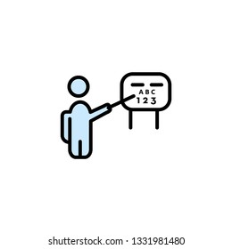 presentation vector icon- business man or teacher with the black board