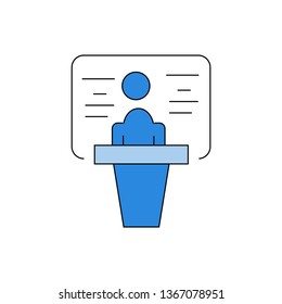 presentation vector icon- business man with blackboard simple linear with filled illustration