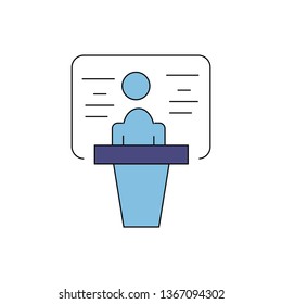 presentation vector icon- business man with blackboard simple linear with filled illustration