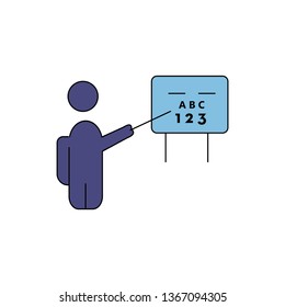 presentation vector icon- business man or teacher with the black board