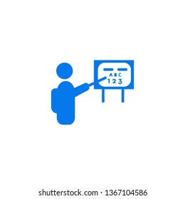 presentation vector icon- business man or teacher with the black board