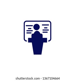 presentation vector icon- business man with blackboard simple linear with filled illustration