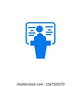 presentation vector icon- business man with blackboard simple linear with filled illustration