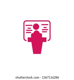 presentation vector icon- business man with blackboard simple linear with filled illustration
