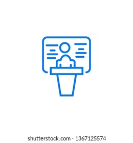 presentation vector icon- business man with blackboard simple linear with filled illustration