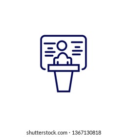 presentation vector icon- business man with blackboard simple linear with filled illustration
