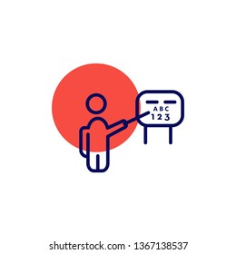 presentation vector icon- business man or teacher with the black board