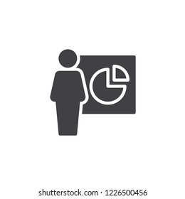 Presentation vector icon. filled flat sign for mobile concept and web design. Man avatar and pie chart diagram simple solid icon. Symbol, logo illustration. Pixel perfect vector graphics