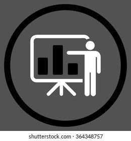 Presentation vector icon. Style is bicolor flat circled symbol, black and white colors, rounded angles, gray background.