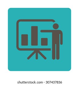 Presentation vector icon. This flat rounded square button uses grey and cyan colors and isolated on a white background.