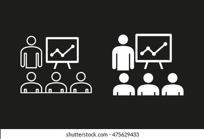 Presentation vector icon. White illustration isolated on black background for graphic and web design.