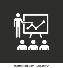 Presentation vector icon. White illustration isolated on black background for graphic and web design.