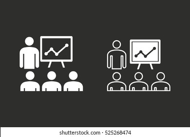 Presentation vector icon. White illustration isolated on black background for graphic and web design.