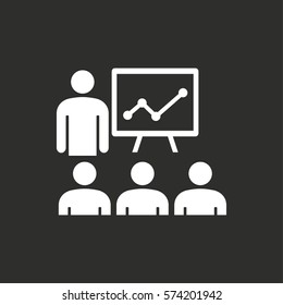 Presentation vector icon. White illustration isolated on black background for graphic and web design.