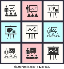 Presentation vector icons set. Illustration isolated for graphic and web design.