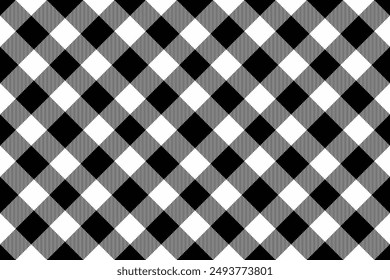 Presentation vector seamless texture, yard check tartan plaid. Bandanna fabric background textile pattern in black and white colors palette.