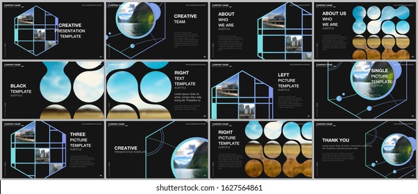 Presentation vector templates, multipurpose template for presentation slide, flyer, brochure cover design, infographic presentation. Abstract smart technology design with hexagons and place for photo.