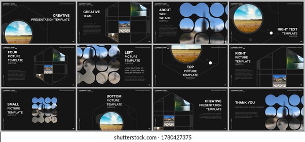 Presentation vector templates, multipurpose template for presentation slide, flyer, brochure cover design, infographic presentation. Abstract smart technology design with hexagons and place for photo.