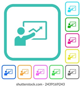 Presentation vivid colored flat icons in curved borders on white background