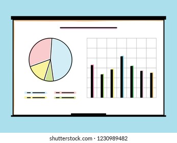 Presentation white boart with infographics. illustration of data analysis graphs. Business strategies, data and statistics for marketing campaign.