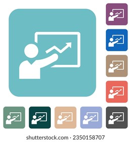 Presentation white flat icons on color rounded square backgrounds