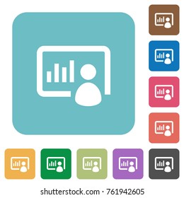 Presentation white flat icons on color rounded square backgrounds