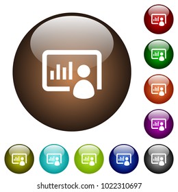 Presentation white icons on round color glass buttons