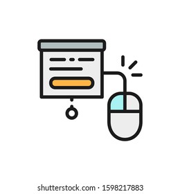 Presentation whiteboard control flat color line icon.