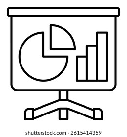 Presentation whiteboard with diagram thin line icon, finance concept. Vector graphics. Money infographic sign on white background, linear style for mobile or design