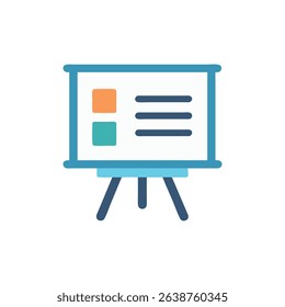 Presentation whiteboard with graph and list icons illustration