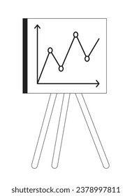 Presentation whiteboard with graphs charts black and white 2D cartoon object. Company profit report isolated vector outline item. Standing white board in office monochromatic flat spot illustration