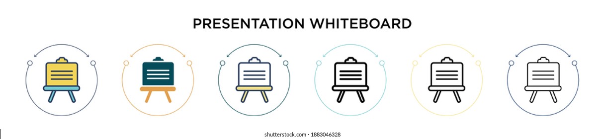 Presentation whiteboard icon in filled, thin line, outline and stroke style. Vector illustration of two colored and black presentation whiteboard vector icons designs can be used for mobile, ui, web