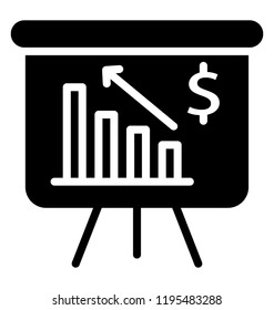 Presentation whiteboard with market data and statistics, vector icon